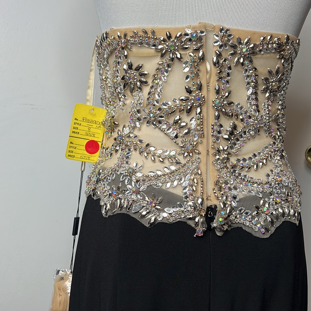 Faviana Glamour Rhinestone Nude Black Dress Gown Prom Wedding Formal NWT 8 - Picture 7 of 15